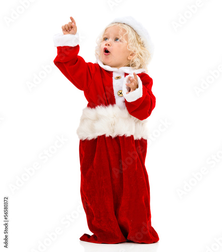 Photo: Female Santa pointing something Female Santa pointing something