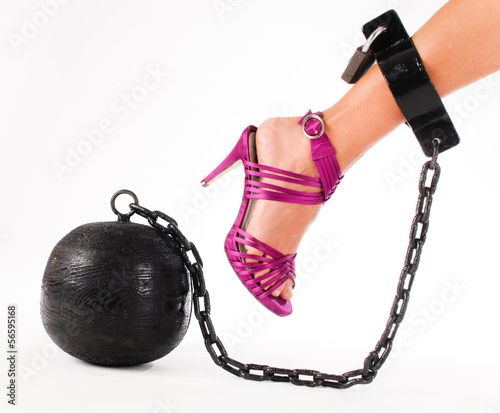 Photo: woman's foot with prison ball woman's foot with prison ball