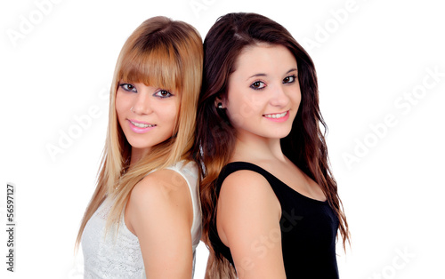 Photo: Two teen sisters isolated Two teen sisters isolated
