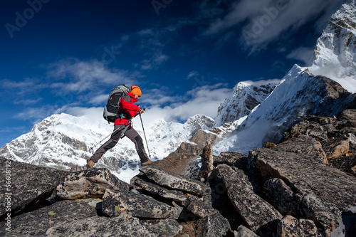 Photo: Hiker on the trek in Himalayas, Khumbu valley, Nepal Hiker on the trek in Himalayas, Khumbu valley, Nepal
