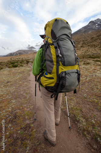 Photo: Hiker on the trek in Himalayas, Khumbu valley, Nepal Hiker on the trek in Himalayas, Khumbu valley, Nepal