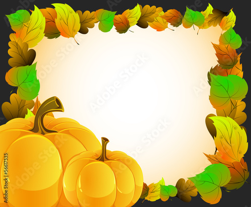 Vector: Pumpkins with autumn leaves Pumpkins with autumn leaves
