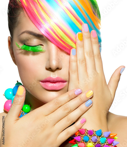 Photo: Beauty Girl Portrait with Colorful Makeup, Hair and Accessories Beauty Girl Portrait with Colorful Makeup, Hair and Accessories
