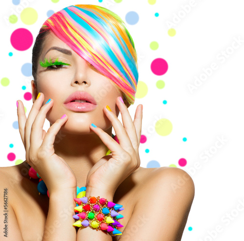 Photo: Beauty Girl Portrait with Colorful Makeup, Nails and Accessories Beauty Girl Portrait with Colorful Makeup, Nails and Accessories
