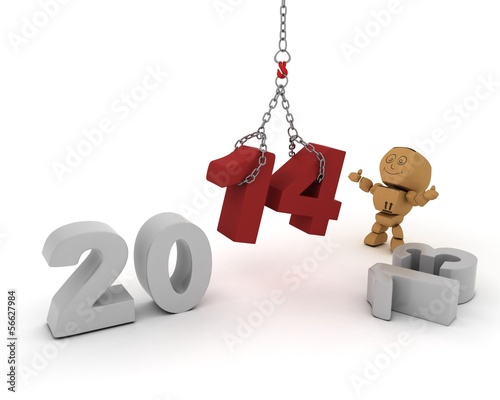 Illustration: cardboard character bringing in the new year cardboard character bringing in the new year