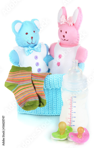 Photo: Baby accessories isolated on white Baby accessories isolated on white