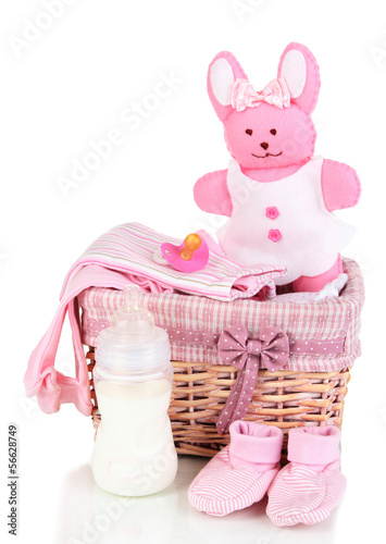 Photo: Baby accessories isolated on white Baby accessories isolated on white