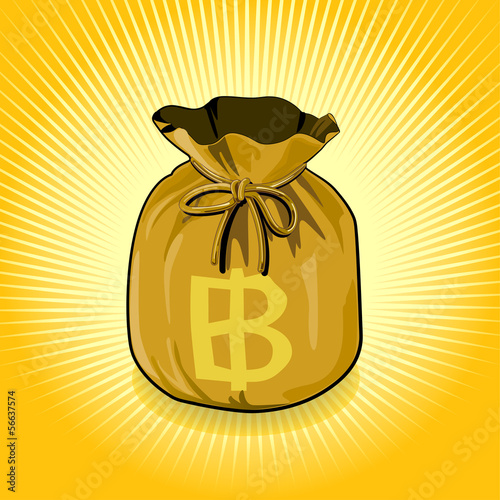 Vector: Thai Baht Gold Bag of Money Save for Success Thai Baht Gold Bag of Money Save for Success