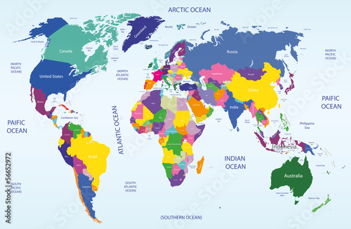 Vector: world geographical and political map world geographical and political map