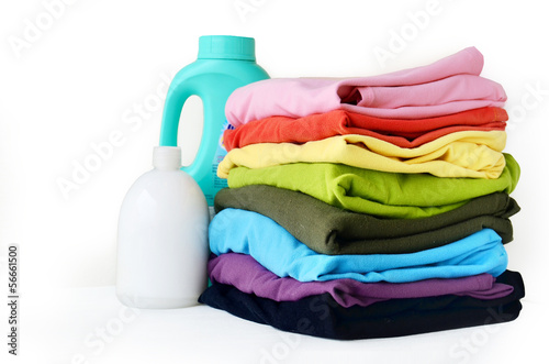 Photo: Stacks clothes with detergent Stacks clothes with detergent
