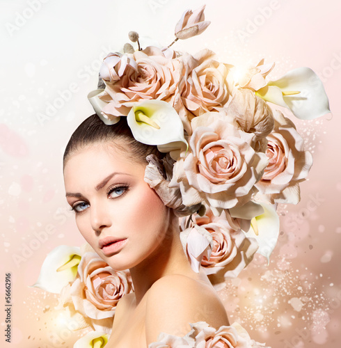 Photo: Fashion Beauty Model Girl with Flowers Hair. Bride Fashion Beauty Model Girl with Flowers Hair. Bride