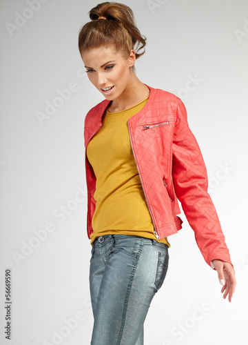 Photo: young brunette woman portrait in autumn color young brunette woman portrait in autumn color