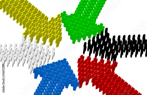 Illustration: 6 arrows of people row point to center 6 arrows of people row point to center
