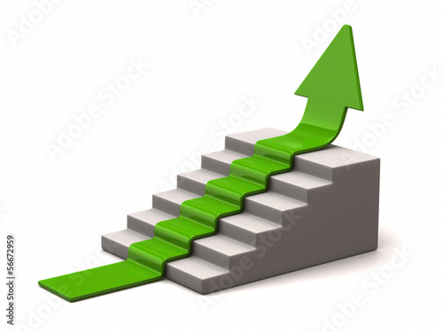 Illustration: Green arrow climbs upwards on white background Green arrow climbs upwards on white background