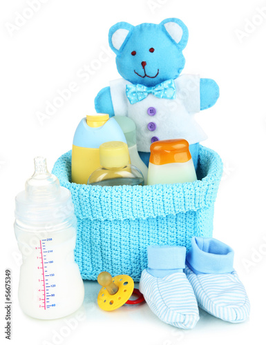 Photo: Baby accessories isolated on white Baby accessories isolated on white