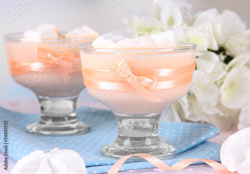 Photo: Tasty yogurt with marshmallows, close up Tasty yogurt with marshmallows, close up