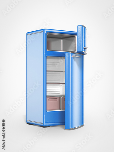 Illustration: old vintage blue refrigerator interior opened door old vintage blue refrigerator interior opened door