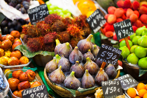 Photo: Colourful fruit,figs,market stall in Boqueria market,Barcelona Colourful fruit,figs,market stall in Boqueria market,Barcelona