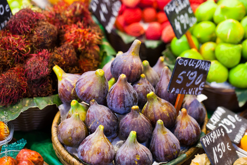 Photo: Colourful fruit,figs,market stall in Boqueria market,Barcelona Colourful fruit,figs,market stall in Boqueria market,Barcelona