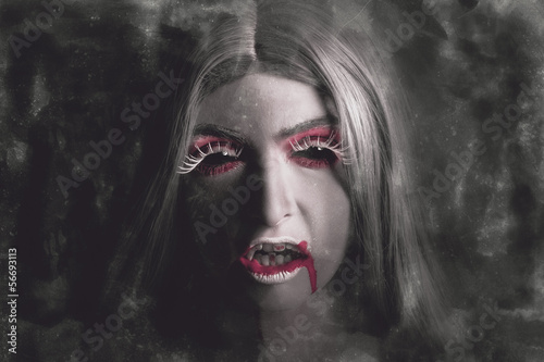 Photo: Sinister portrait of scary vampire woman Sinister portrait of scary vampire woman