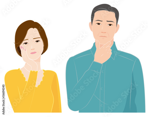 Illustration: 疑問を感じるシニア夫婦 疑問を感じるシニア夫婦