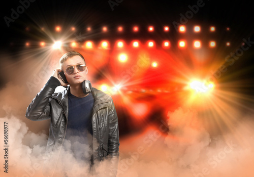 Photo: Rock musician wearing headphones Rock musician wearing headphones