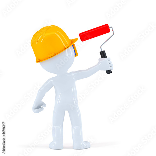 Illustration: Worker with paint roll painting invisible wall Worker with paint roll painting invisible wall