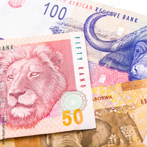 Photo: 20 50 100 South African currency the Rand isolated on white back 20 50 100 South African currency the Rand isolated on white back
