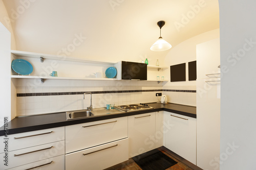 Photo: apartment in old building, interior, white kitchen apartment in old building, interior, white kitchen