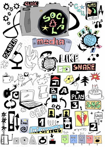 Illustration: Doodle social media, Hand drawn background Doodle social media, Hand drawn background