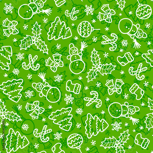 Vector: Green christmas seamless pattern in cartoon style Green christmas seamless pattern in cartoon style