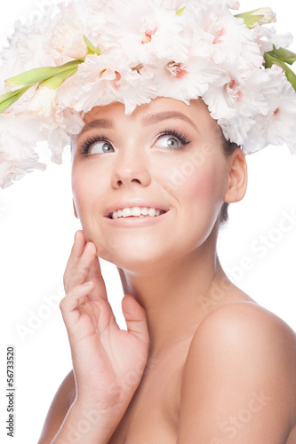 Photo: Beautiful girl with flowers Beautiful girl with flowers