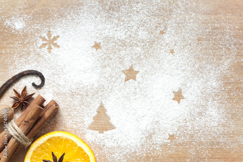 Photo: Christmas abstract food background on cutting board Christmas abstract food background on cutting board