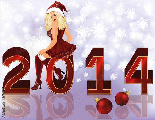 Vector: New 2014 Year background with sexy santa girl , vector New 2014 Year background with sexy santa girl , vector