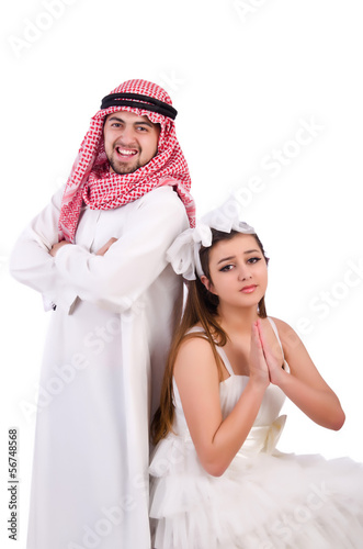 Photo: Arab man with his wife on white Arab man with his wife on white