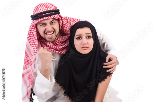 Photo: Arab man with his wife on white Arab man with his wife on white