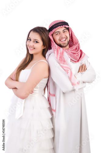 Photo: Arab man with his wife on white Arab man with his wife on white