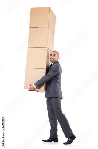 Photo: Businessman with box isolated on the white Businessman with box isolated on the white