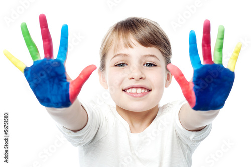 Photo: Little girl with painted hands Little girl with painted hands