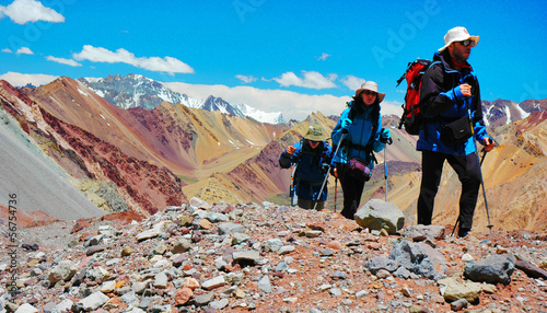 Photo: Hikers on their way to Aconcagua Mountain Hikers on their way to Aconcagua Mountain