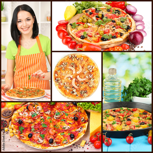 Photo: Collage of delicious pizza with ingredients Collage of delicious pizza with ingredients
