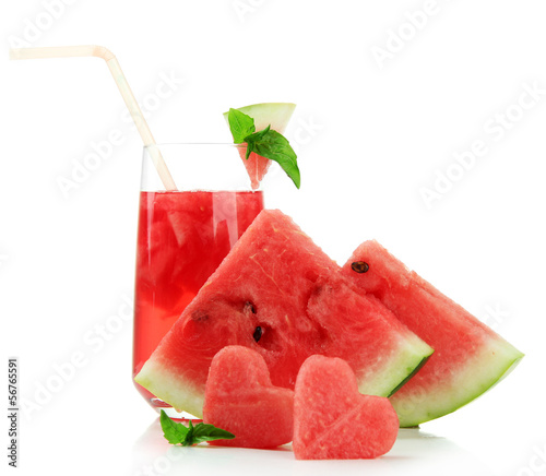 Photo: Fresh watermelon and glass of watermelon juice isolated on Fresh watermelon and glass of watermelon juice isolated on