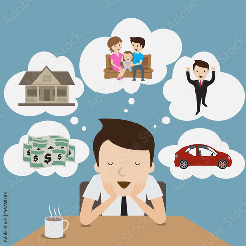 Vector: Businessman dream at coffee break. Cartoon Vector. Businessman dream at coffee break. Cartoon Vector.