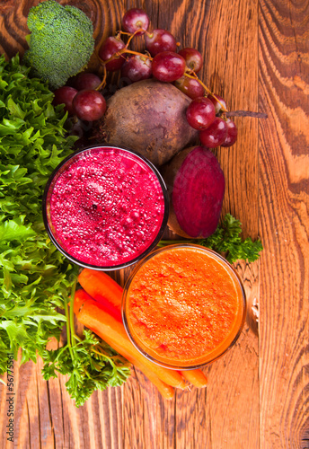 Photo: Beetroot and carrot juice,Healthy drink on wood Beetroot and carrot juice,Healthy drink on wood