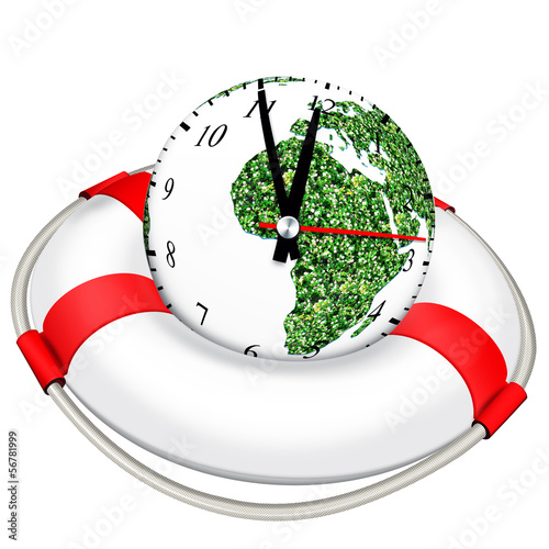 Illustration: 5 vor 12 - Globusuhr mit Rettungsring 5 vor 12 - Globusuhr mit Rettungsring