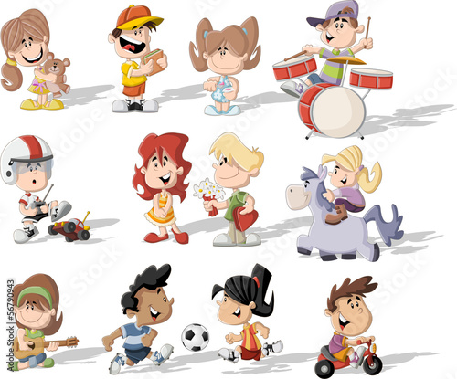 Vector: Group of happy cartoon children playing Group of happy cartoon children playing