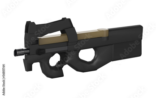 Illustration: Belgium submachine gun design by 3D graphic in isolation Belgium submachine gun design by 3D graphic in isolation