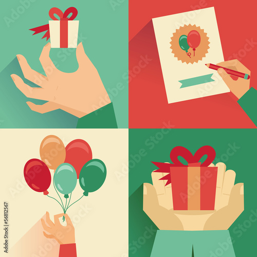 Vector: Vector set of greeting card in flat style Vector set of greeting card in flat style