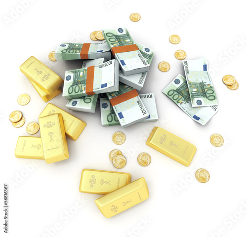 Illustration: Gold and cash, Euro Gold and cash, Euro