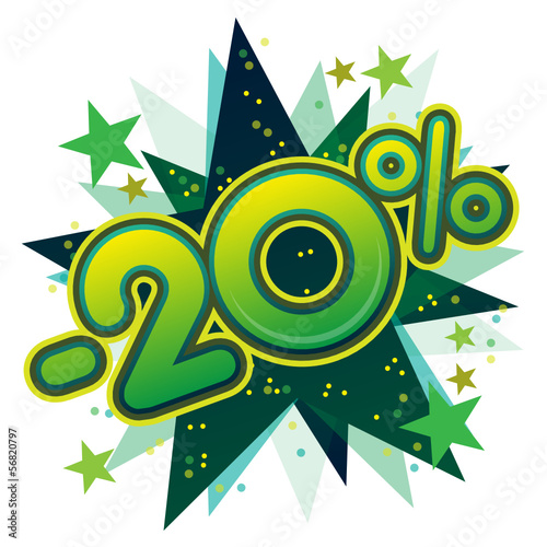Vector: 20%, réduction, solde, remise, ristourne, commerce, vente 20%, réduction, solde, remise, ristourne, commerce, vente